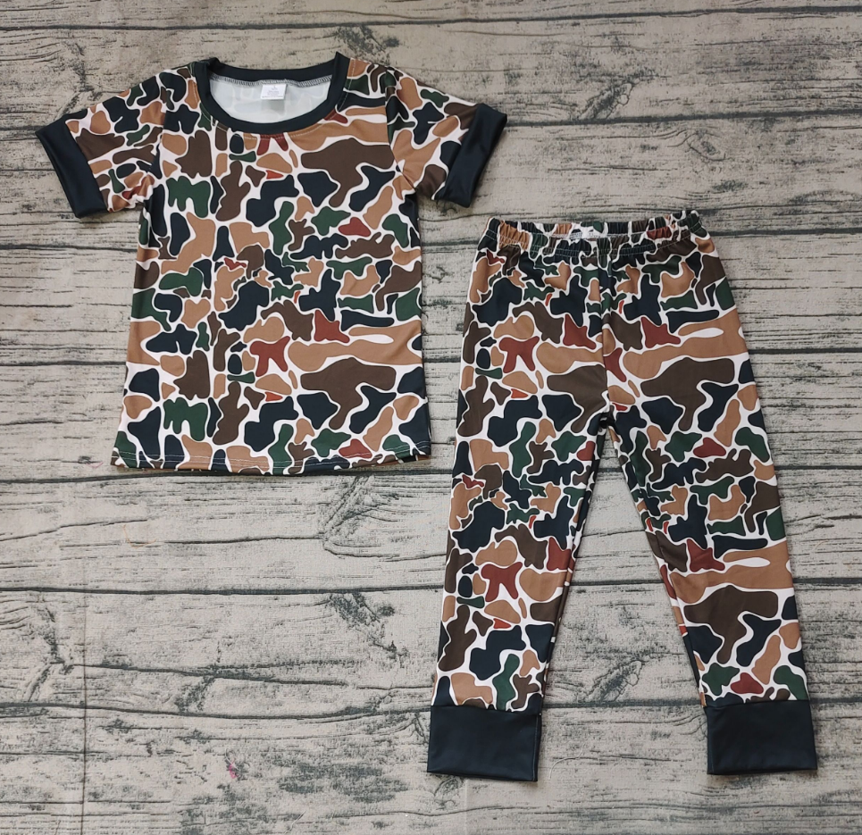 RTS Baby Boy Short Sleeves Brown Camo Shirt Pants Pajamas Bamboo Set