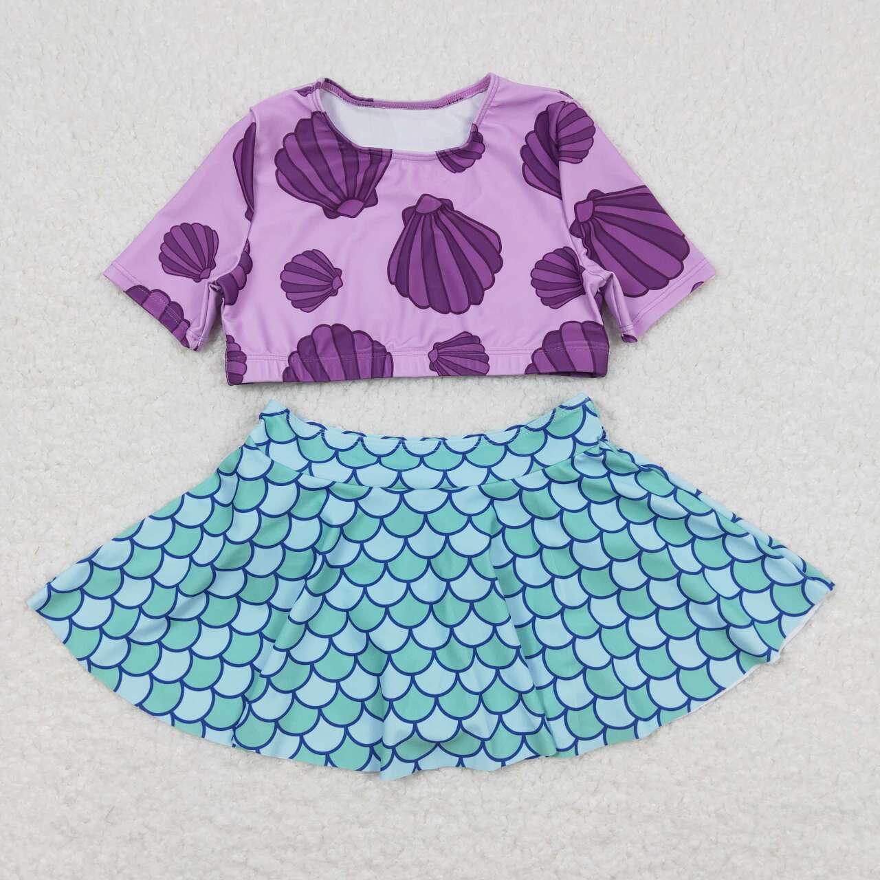 Baby Girl Short Sleeves Mermaid Scale Tops Skirt Set Summer Swimsuit