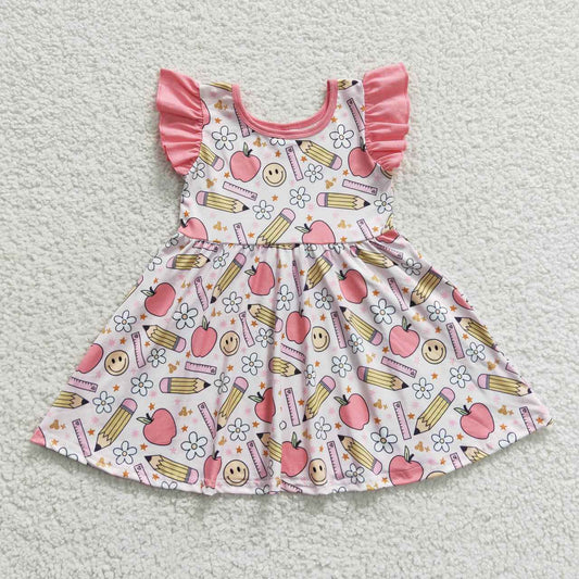 GSD0406 Back To School Baby Girl Short Sleeves Smile Floral Dress