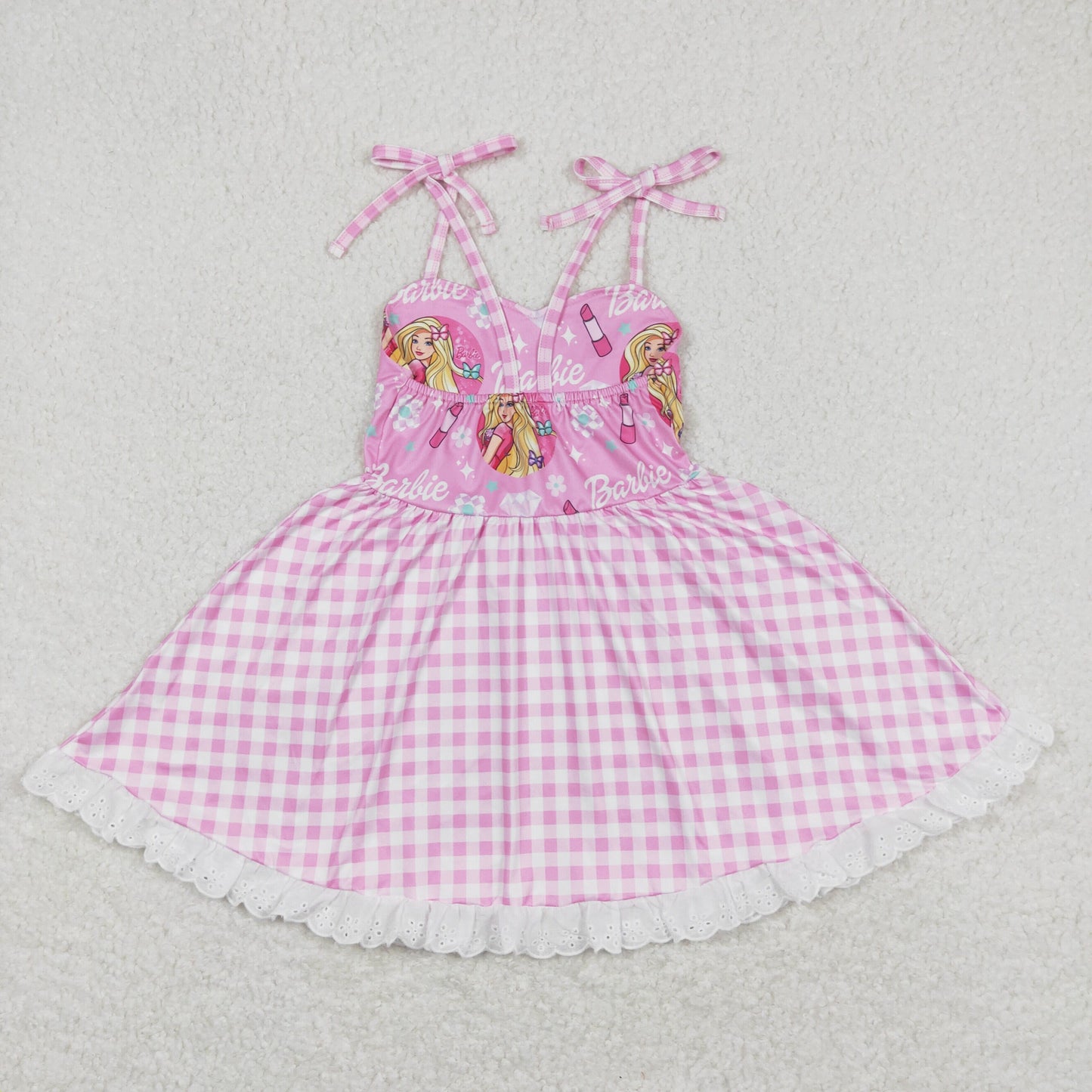 Baby Girl Sleeveless Doll Pink Plaid Summer Twirl Dress