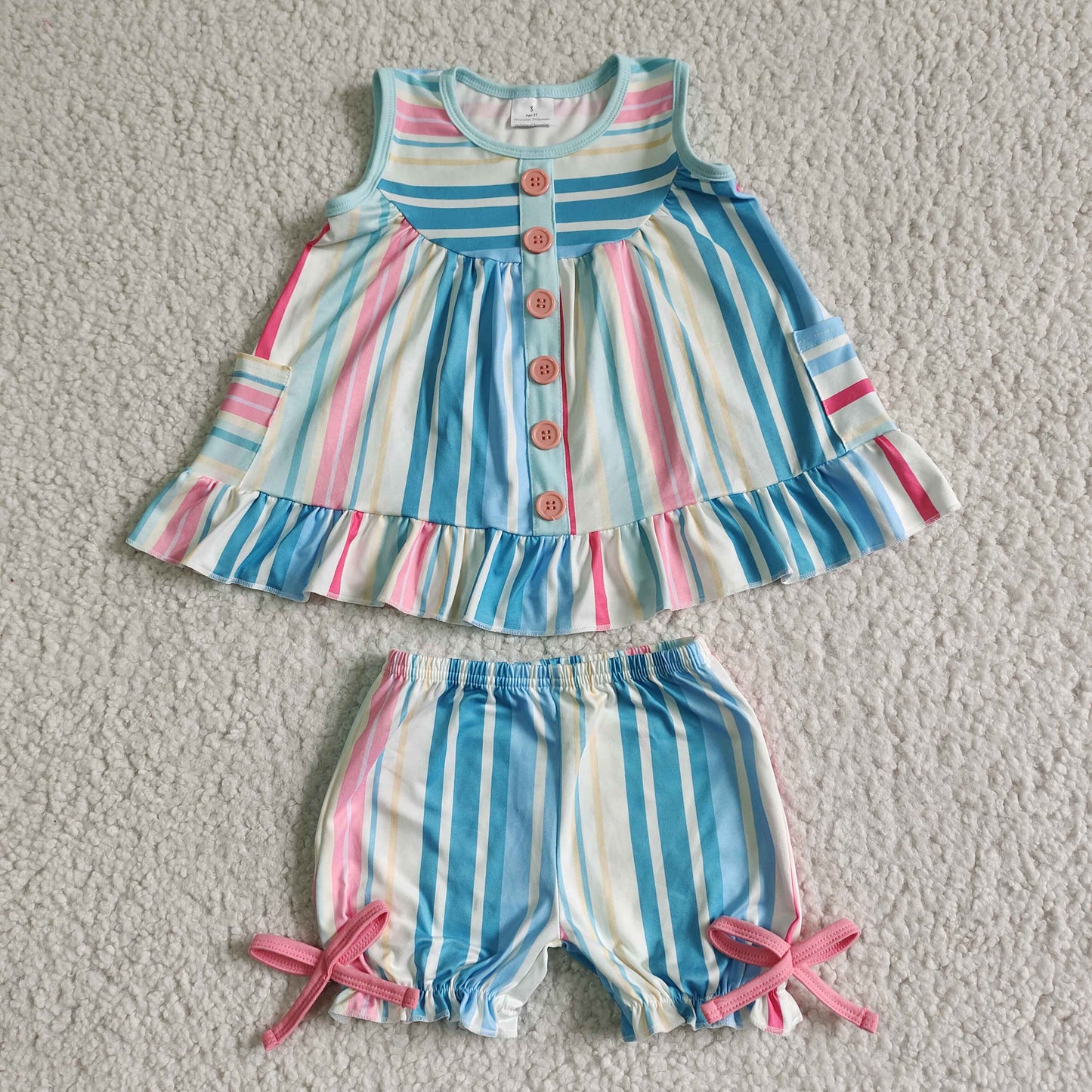 Promotion Baby Girl Colorful Stripe Pocket Shorts Summer Outfit