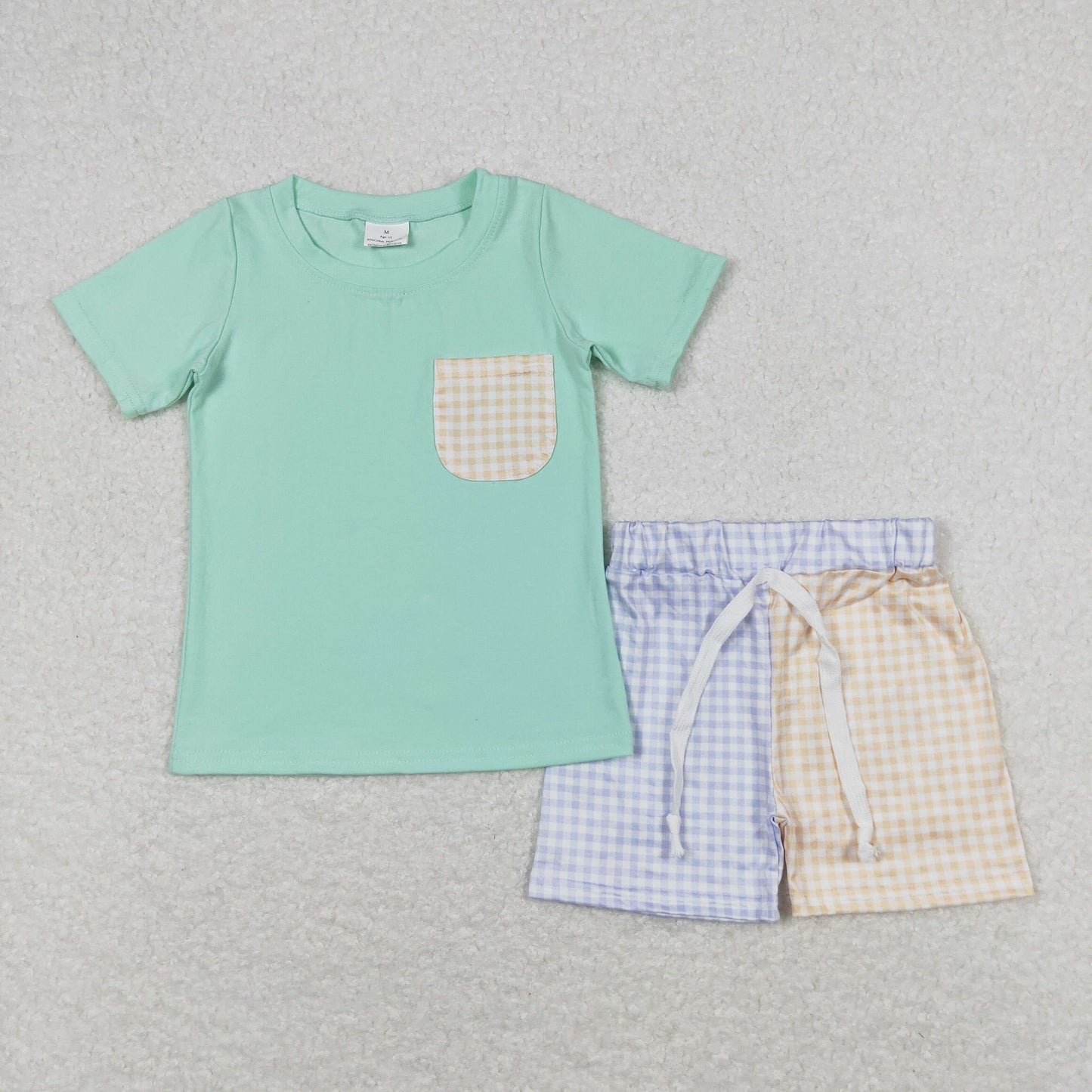 Baby Boy Green Short Sleeves Pocket Shirt Plaid Shorts Set