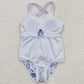 Baby Girl Sleeveless Floral Blue One Piece Swimsuit