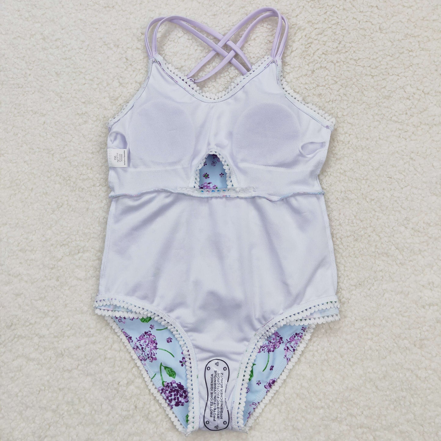 Baby Girl Sleeveless Floral Blue One Piece Swimsuit