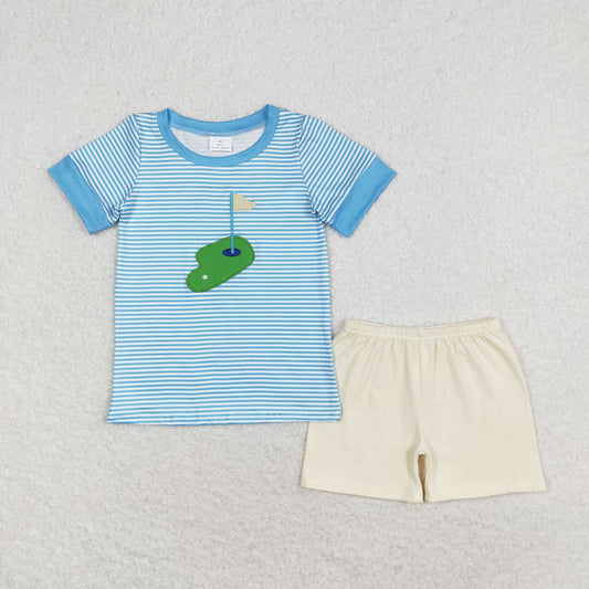 Baby Boy Short Sleeves Embroidery Golf Stripes Shirt Shorts Set