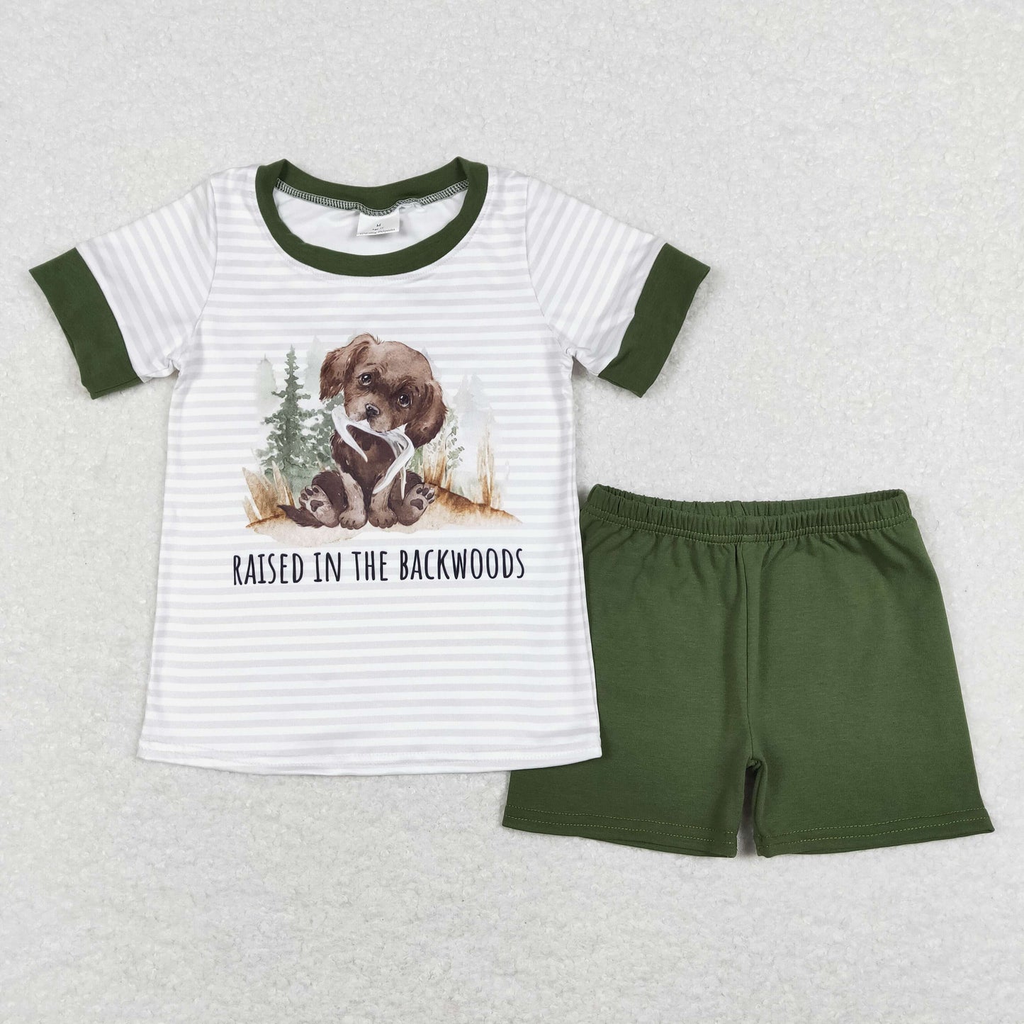 BSSO0376 Baby Boy Dog Shirt Green Cotton Shorts Summer Set