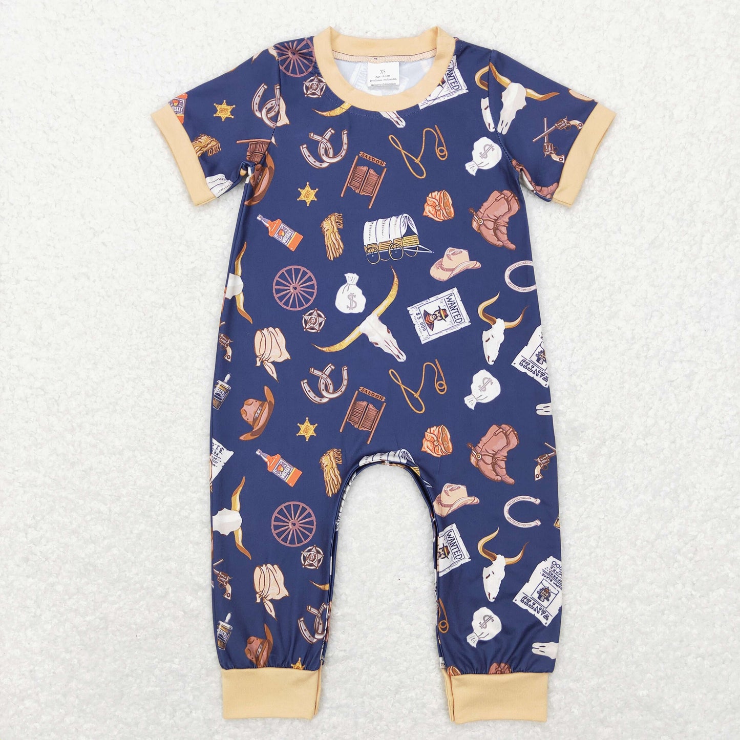 SR0187 Baby Boy Short Sleeves Cow Print Western One Piece Romper