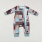 LR0734 Baby Boy Long Sleeves Western Cow Print Zipper One Piece Romper