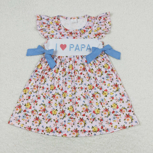 Baby Girl Short Sleeves Embroidery I Love Papa Floral Summer Dress