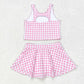 Baby Girl Sleeveless Pink Plaid Tops Skirts Shorts Set