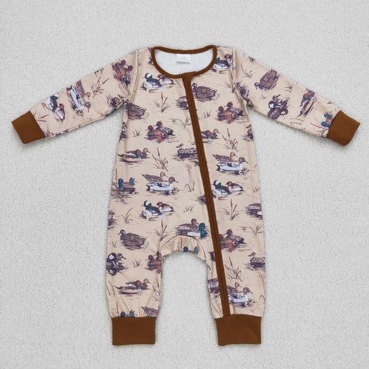 LR0667 Baby Boy Long Sleeves Duck Zipper One Piece Romper