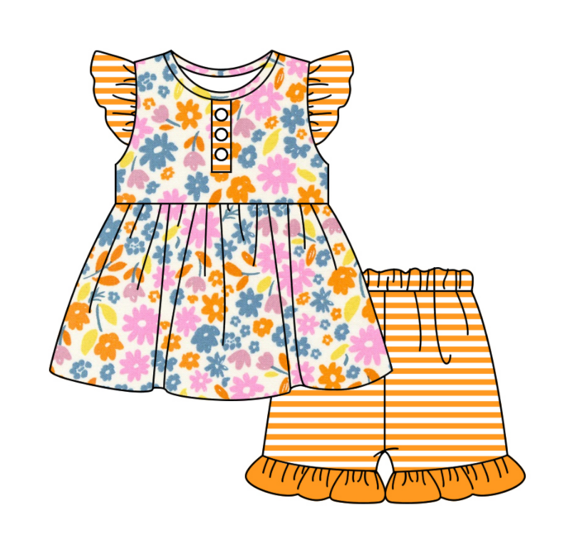 Baby Girl Short Sleeves Flower Sibling Romper Dress Clothes Set ( Moq 5 Each Design )