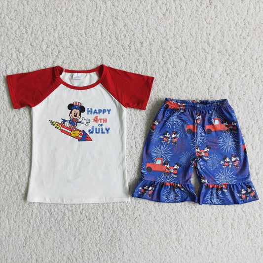 Promotion Baby Boy Summer Mouse Shirt Shorts July 4th Set