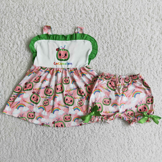 Promotion Baby Girl Sleeveless Melon Rainbow Shorts Set