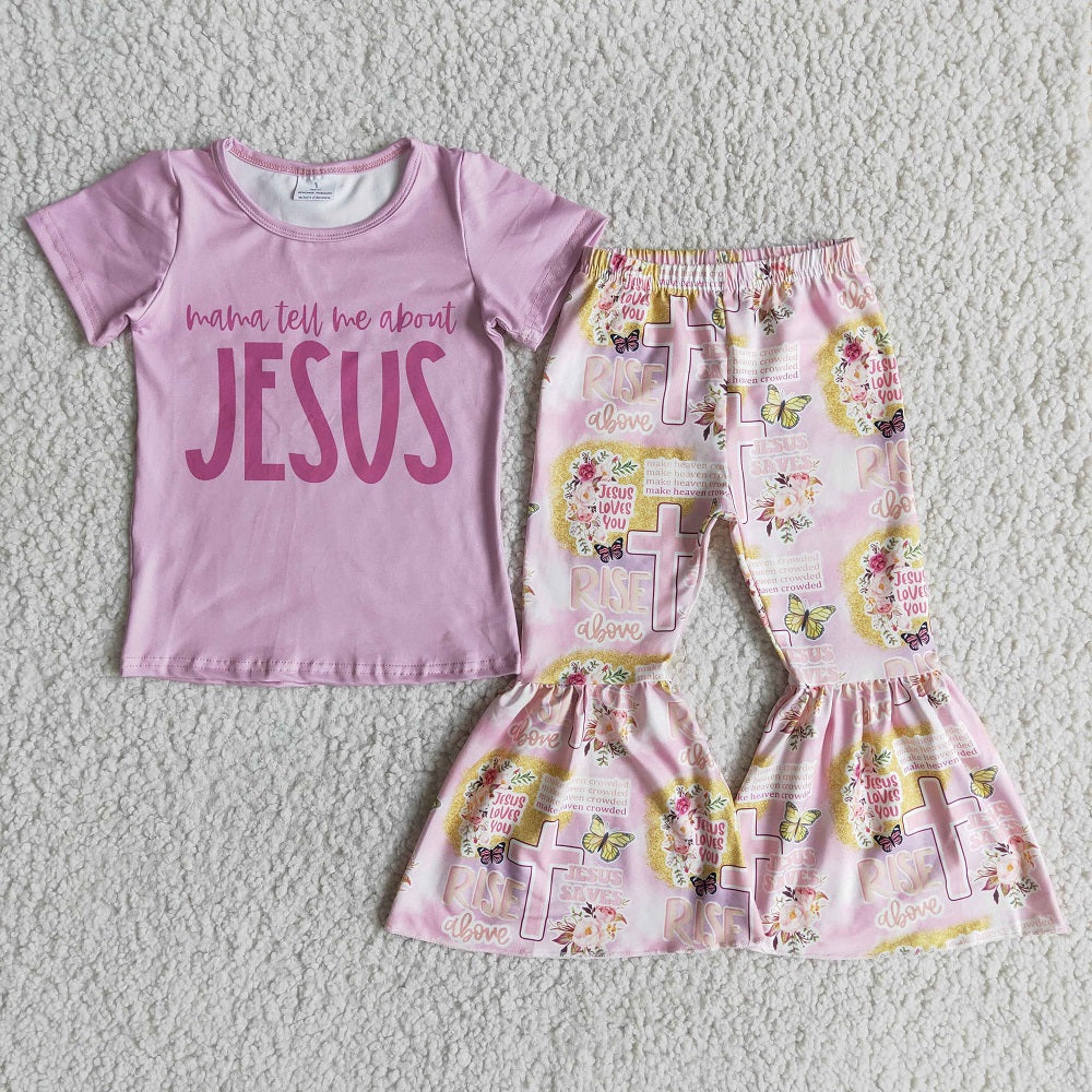 Promotion D10-4 Easter Baby Girl Mama Tell Me About Jesus Bell Pants Outfit