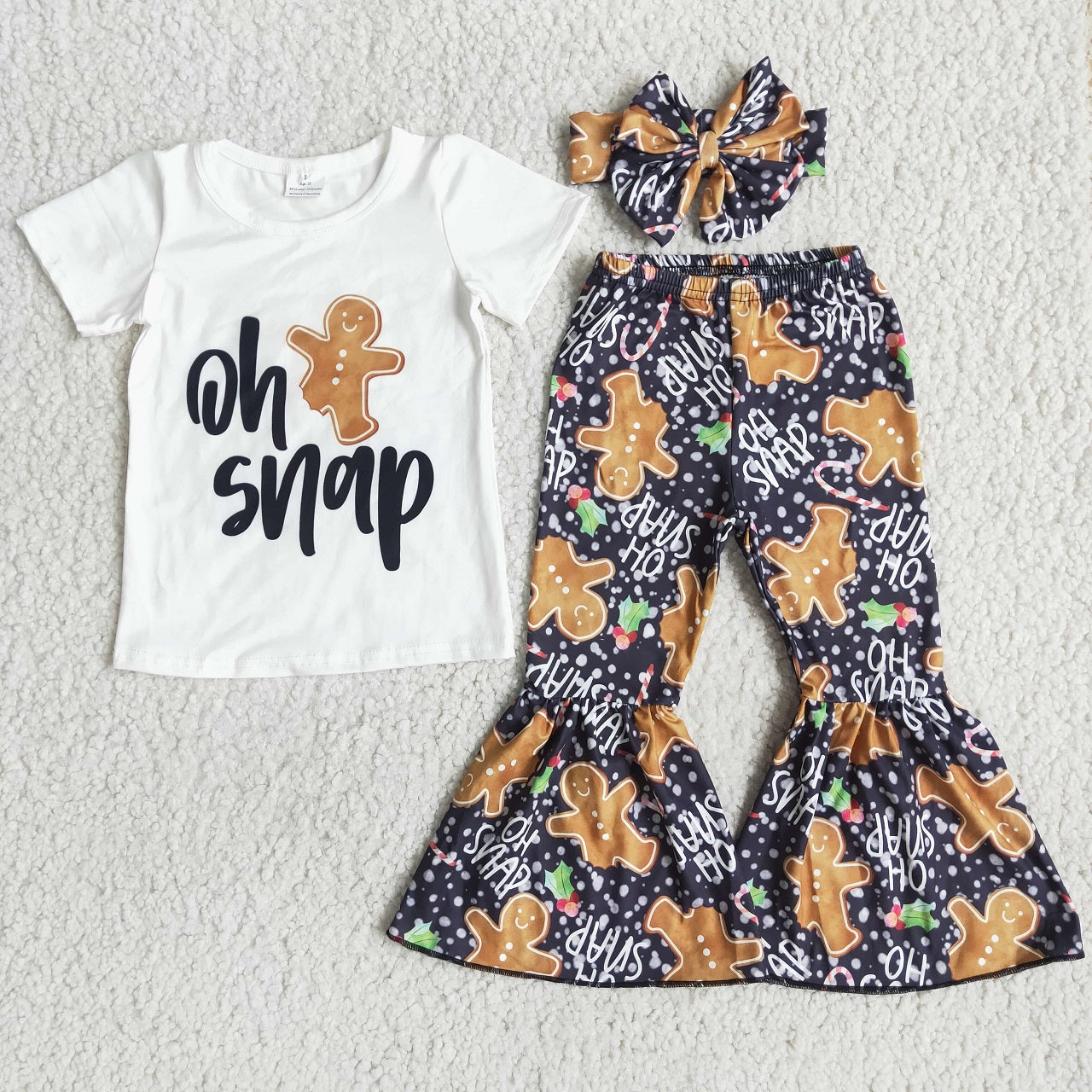 Promotion D12-14 Baby Girl Oh Snap Gingerbread Bell Pants Christmas Outfit