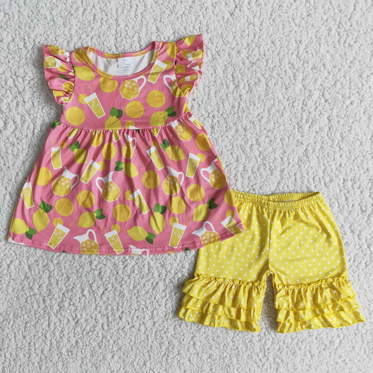 Promotion Baby Girl Summer Lemon Shirt Yellow Ruffle Shorts Outfit