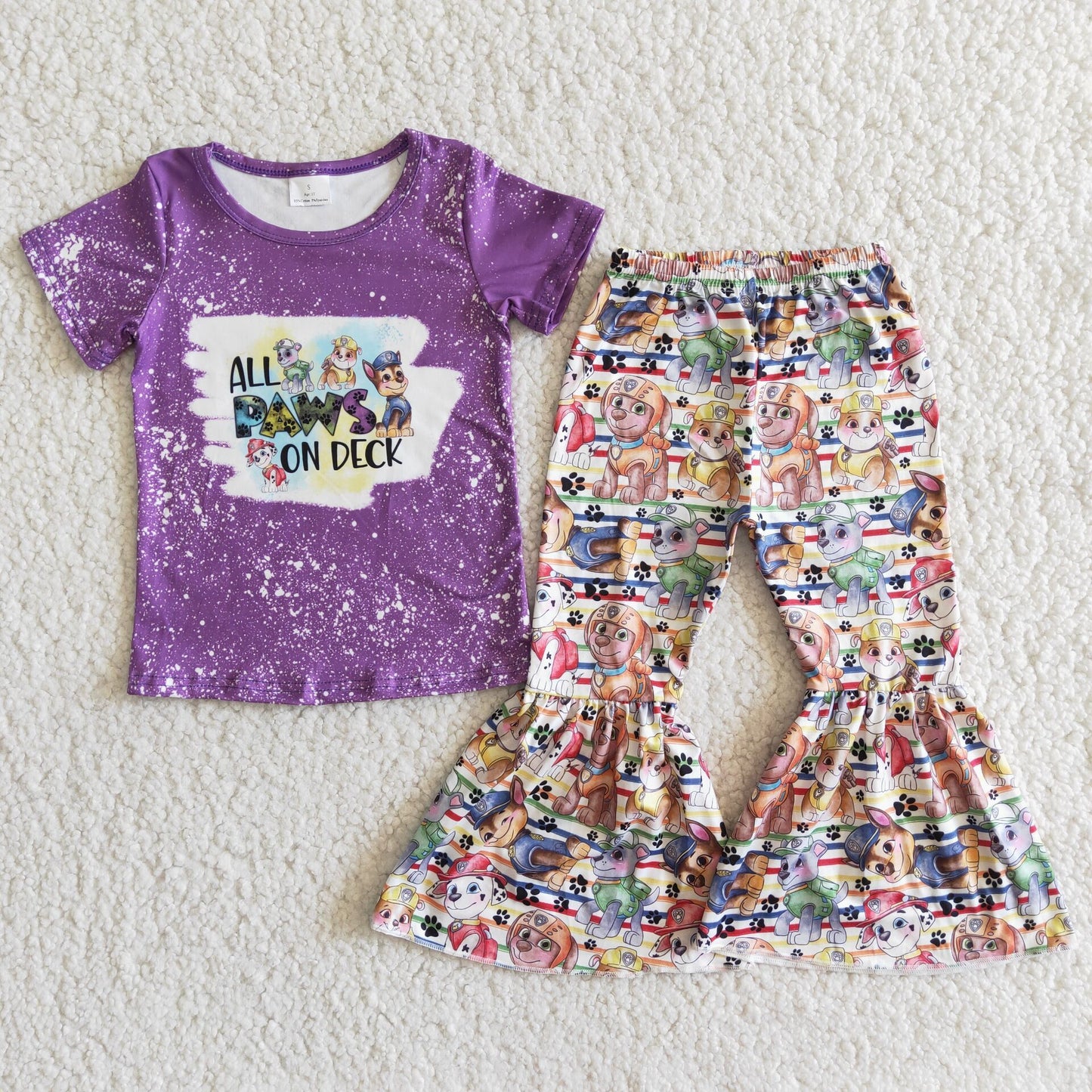 Promotion Baby Girl Purple Short Sleeves Shirt Bell Pants Dogs Outfit