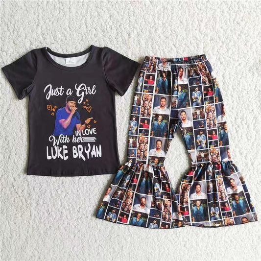 Promotion Baby Girl Short Sleeves Singer Music Shirt Bell Pants Set