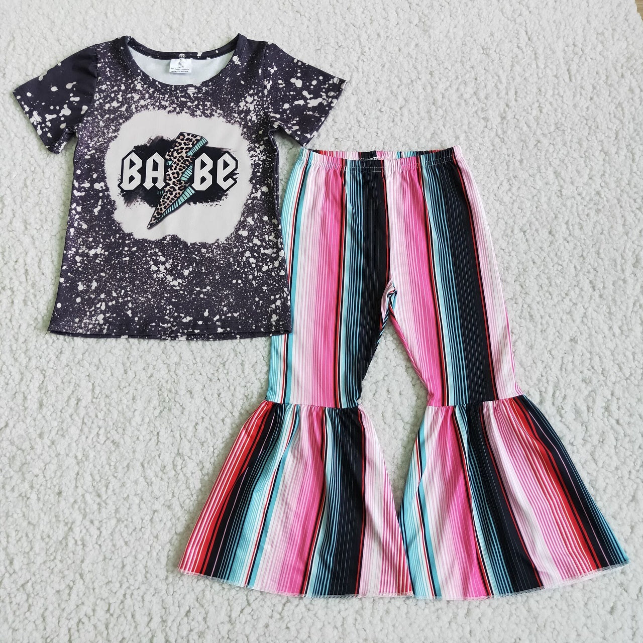 Promotion D3-13 Baby Girl Babe Striped Bell Pants Set