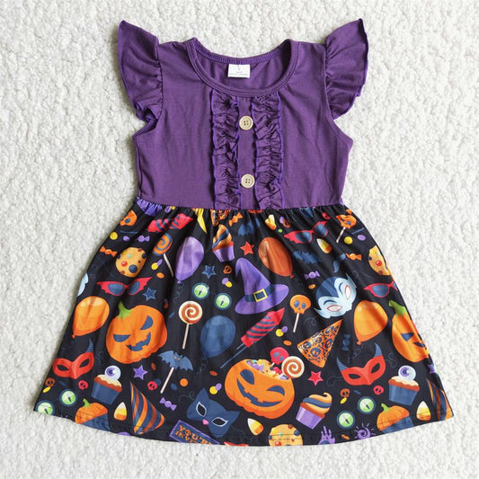 Promotion Baby Girl Halloween Pumpkin Purple Dress