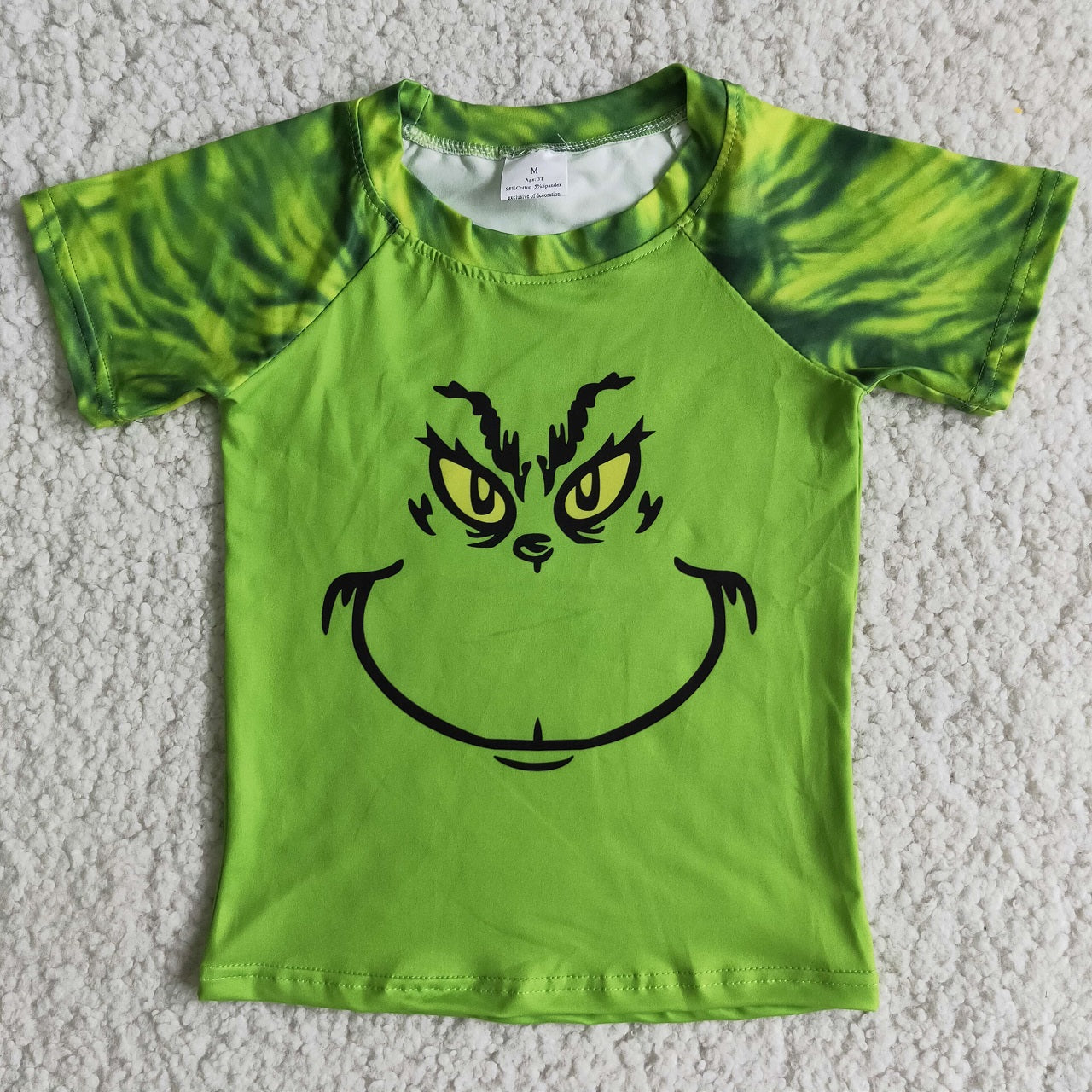 Promotion Baby Boy Short Sleeves Christmas Face Green Shirt Tops