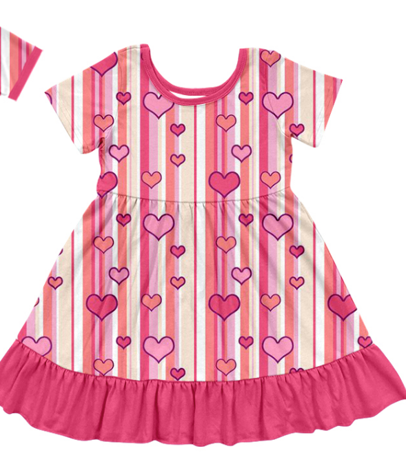 Baby Girl Valentine Hearts Stripes Sibling Romper Dress Clothes Set