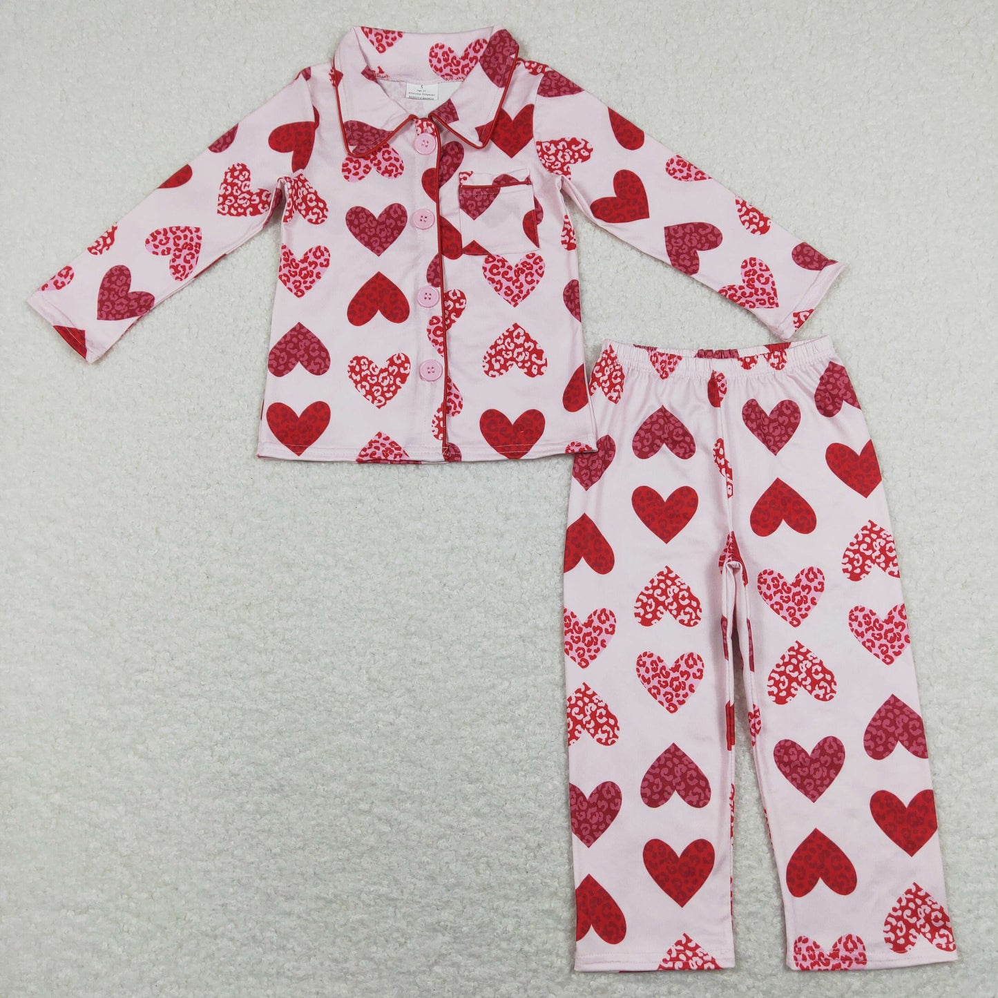 GLP1136 Baby Girl Long Sleeves Button Up  Valentine's Hearts Cardigan Pants Outfit Pajamas