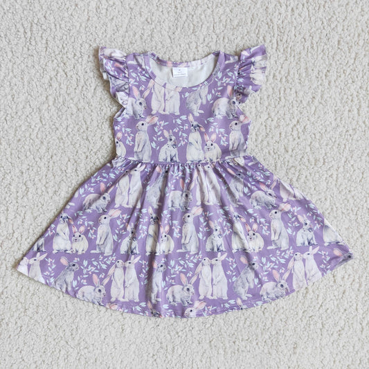 Promotion D4-18 Baby Girl Easter Rabbit Purple Dress