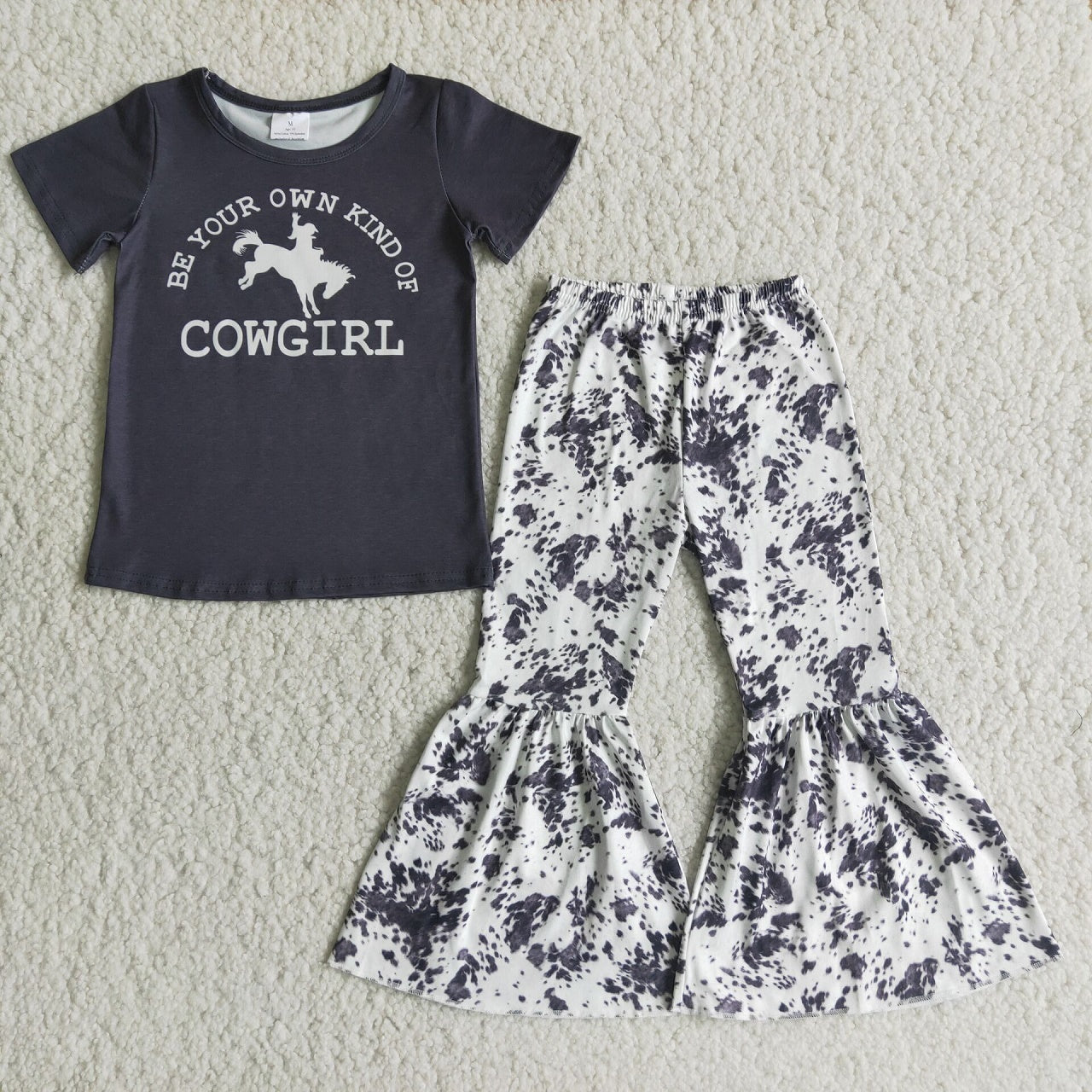 Promotion D4-27 Baby Girl Western Horse Cowgirl Bell Pants Set