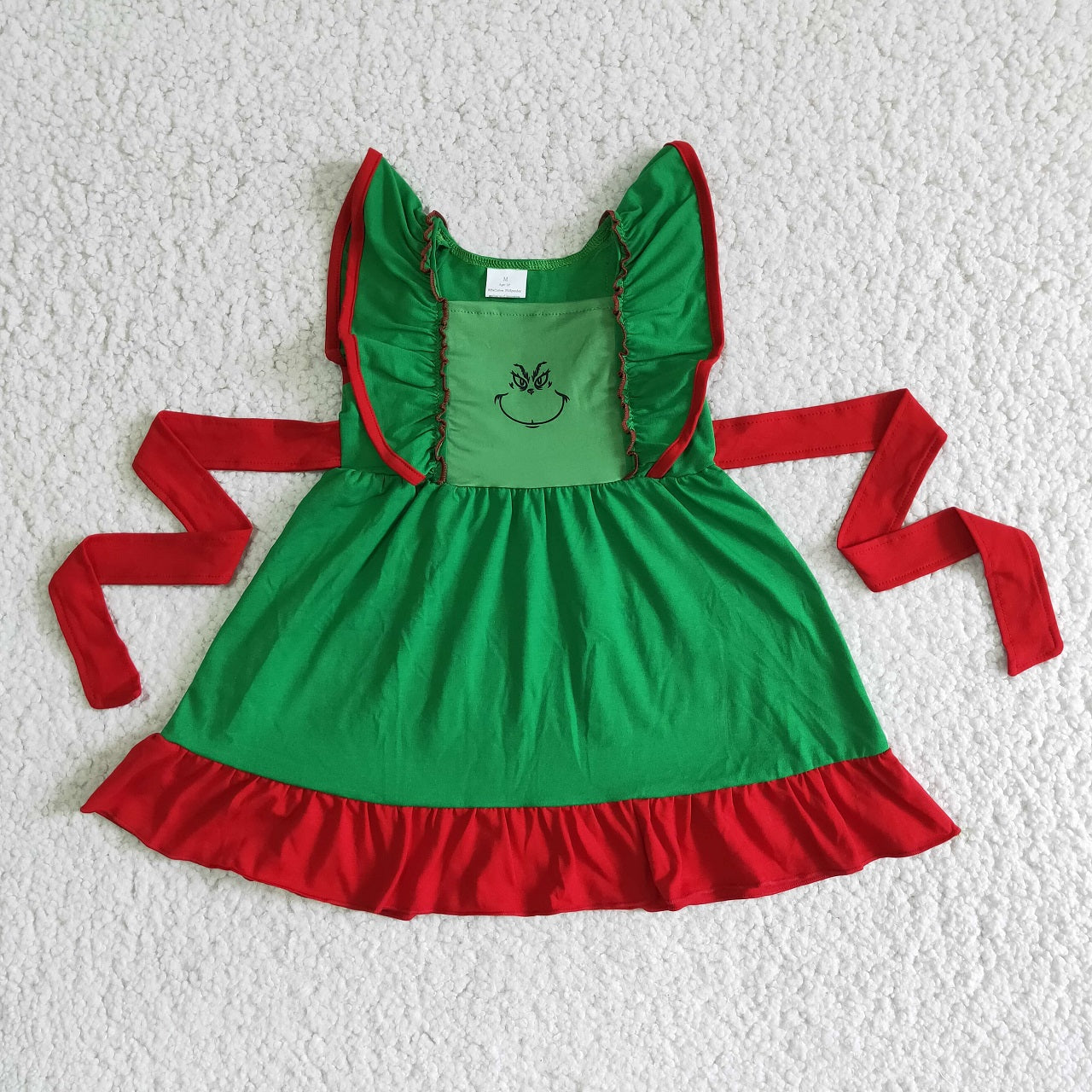 Promotion D4-4 Baby Girl Christmas Face Ruffle Green Dress