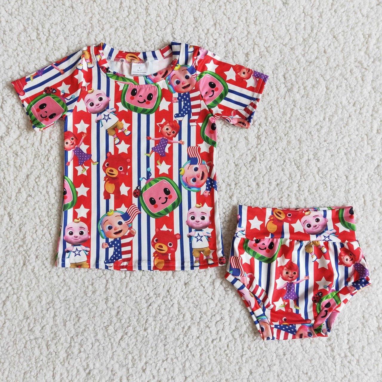 Promotion Baby Boy Melon Stars Stripes Bummies Shorts July 4th Set