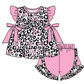 Baby Girl Adult Women Leopard Pink Bows Sibling Matching Romper Dress Shorts Clothes Set Each Style