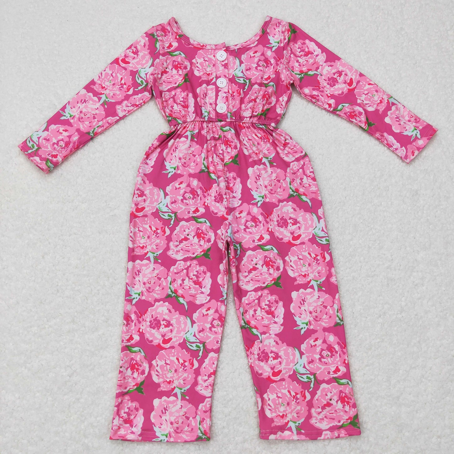 LR0715 Baby Girl Floral Long Sleeves Pocket Flower Jumpsuit