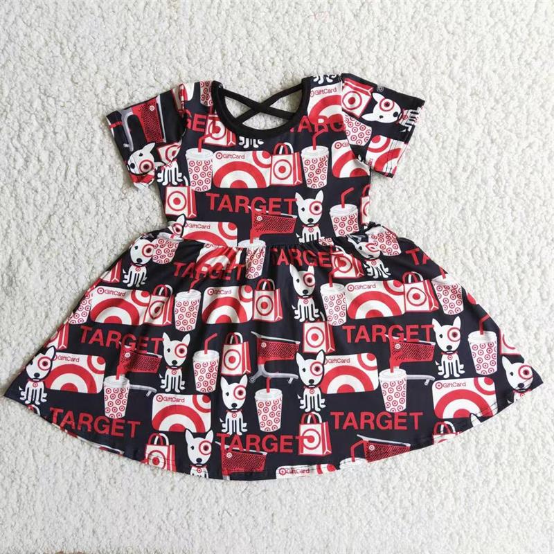 Promotion Baby Girl Dogs Short Sleeves Twirl Dress