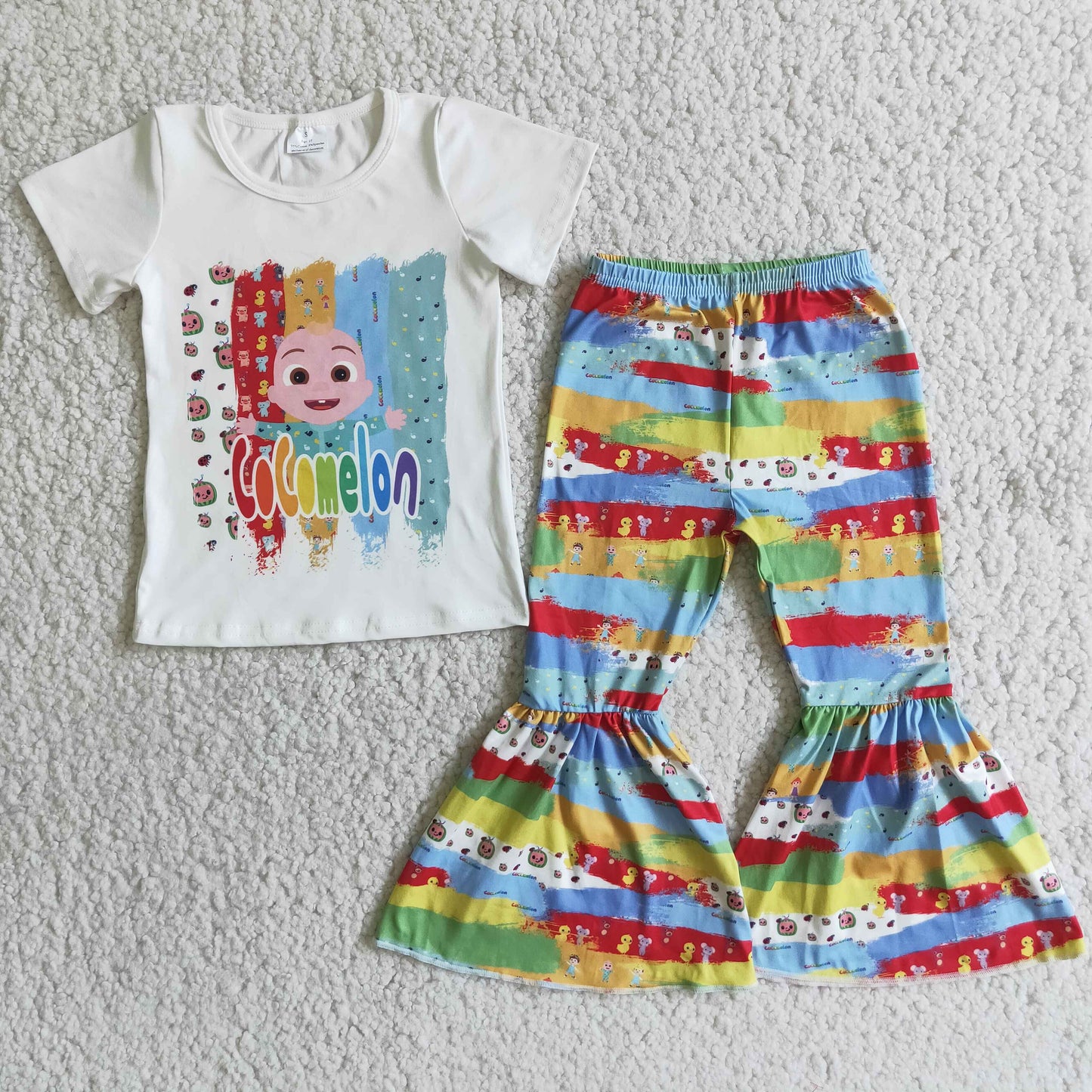 Promotion Baby Girl Short Sleeves Melon Bell Pants Outfit