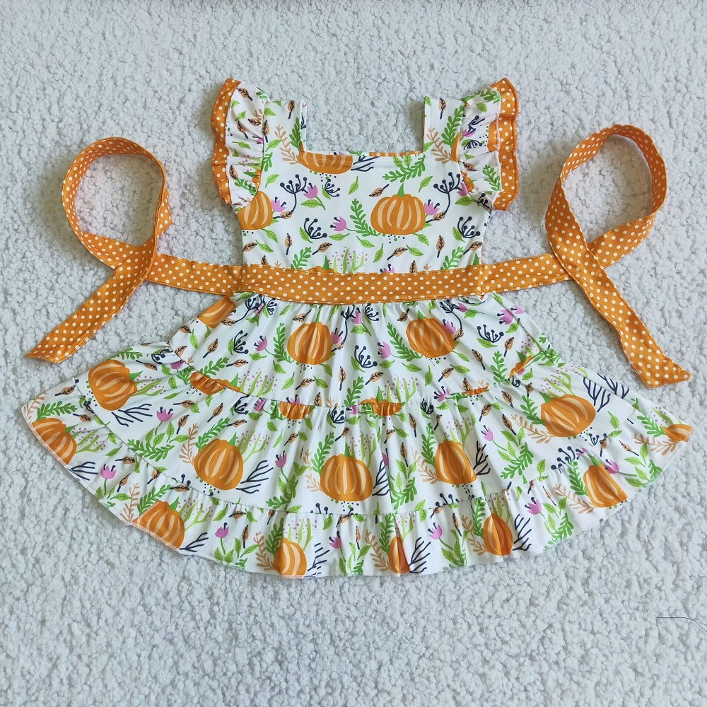 Promotion D6-20 Baby Girl Pumpkin Floral Orange Dress