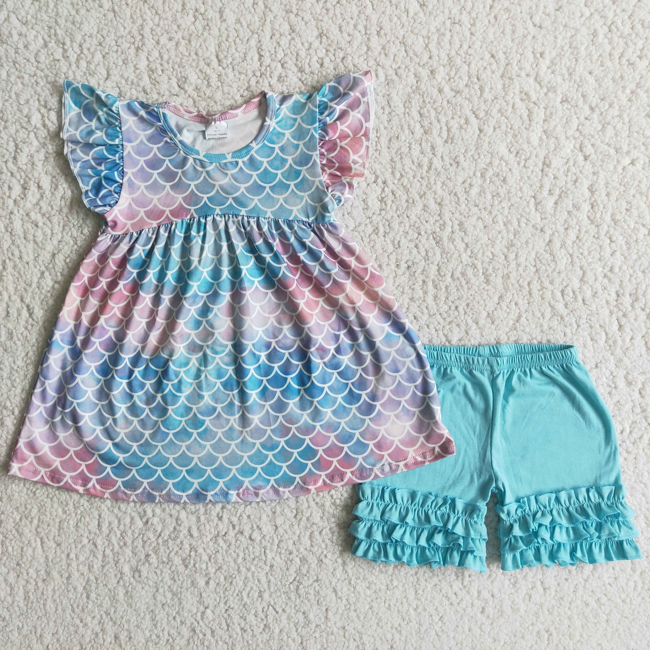 Promotion Baby Girl Summer Mermaid Tops Shirt Ruffle Shorts Outfit