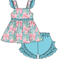 Baby Girl Flower Bows Sibling Matching Dress Romper Blue Clothes Set ( Moq 5 Each style )