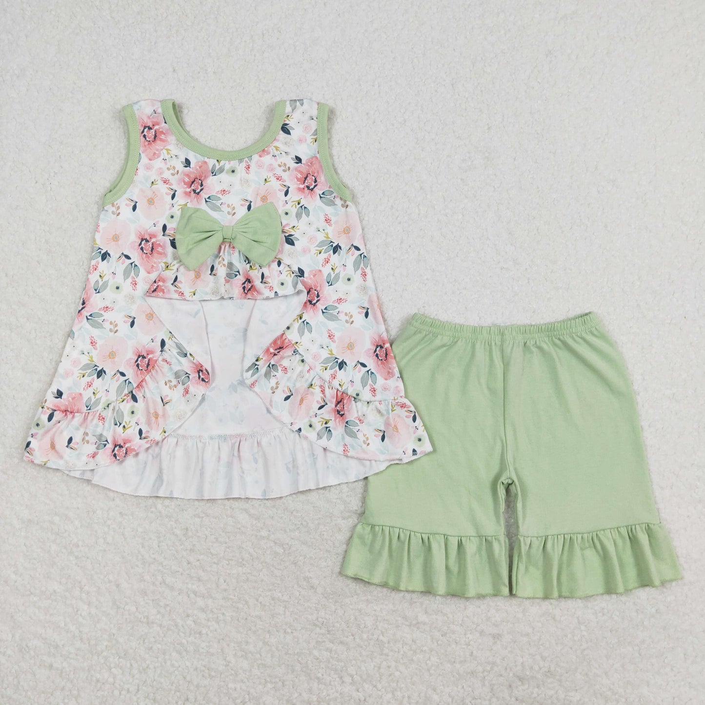 Baby Girl Sleeveless I Love Dad Floral Top Green Shorts Set