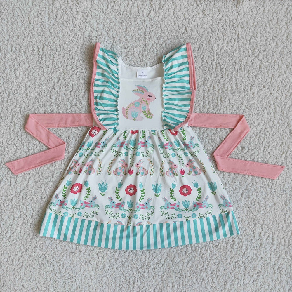 Promotion D7-2 Easter Baby Girl Rabbit Floral Dress