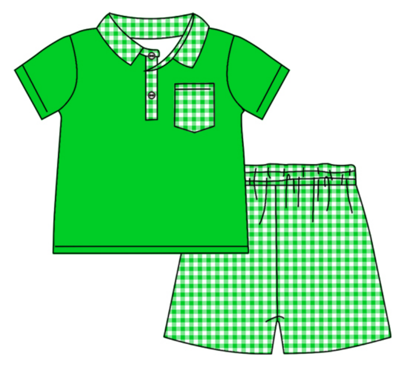 Baby Boy Girl Short Sleeves Green Summer Sibling Dress Romper Clothes Set ( Moq 5 Each style )
