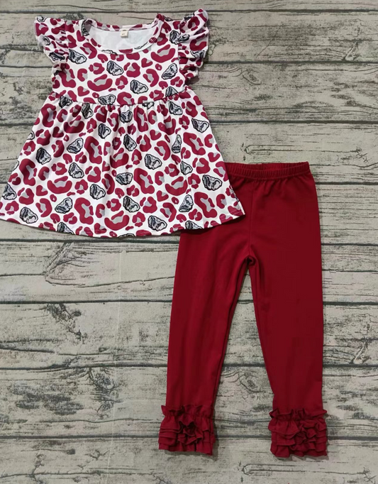 Baby Girl Short Sleeves Elephant Leopard Tops Ruffle Pants Team Outfit Moq 5