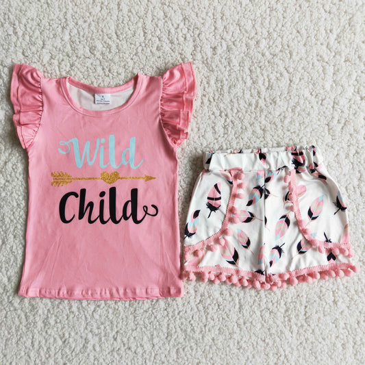 Promotion Baby Girl Summer Child Wild Pink Shirt Shorts Outfit