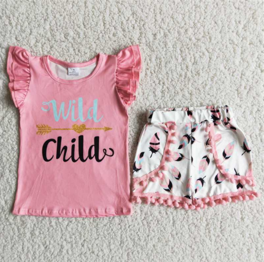 Promotion Baby Girl Short Sleeves Child Wild Pink Shirt Shorts Summer Outfit RTS