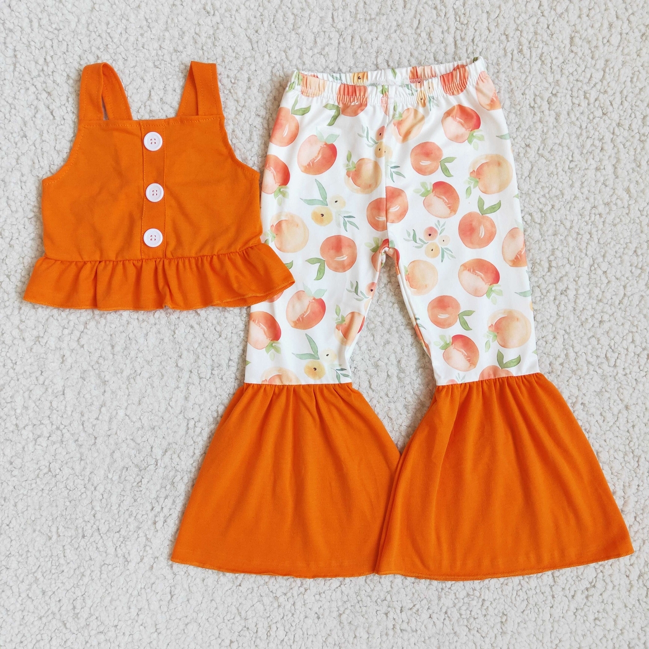 Promotion D8-18-1 Baby Girl Orange Cotton Tops Peach Bell Pants Outfit