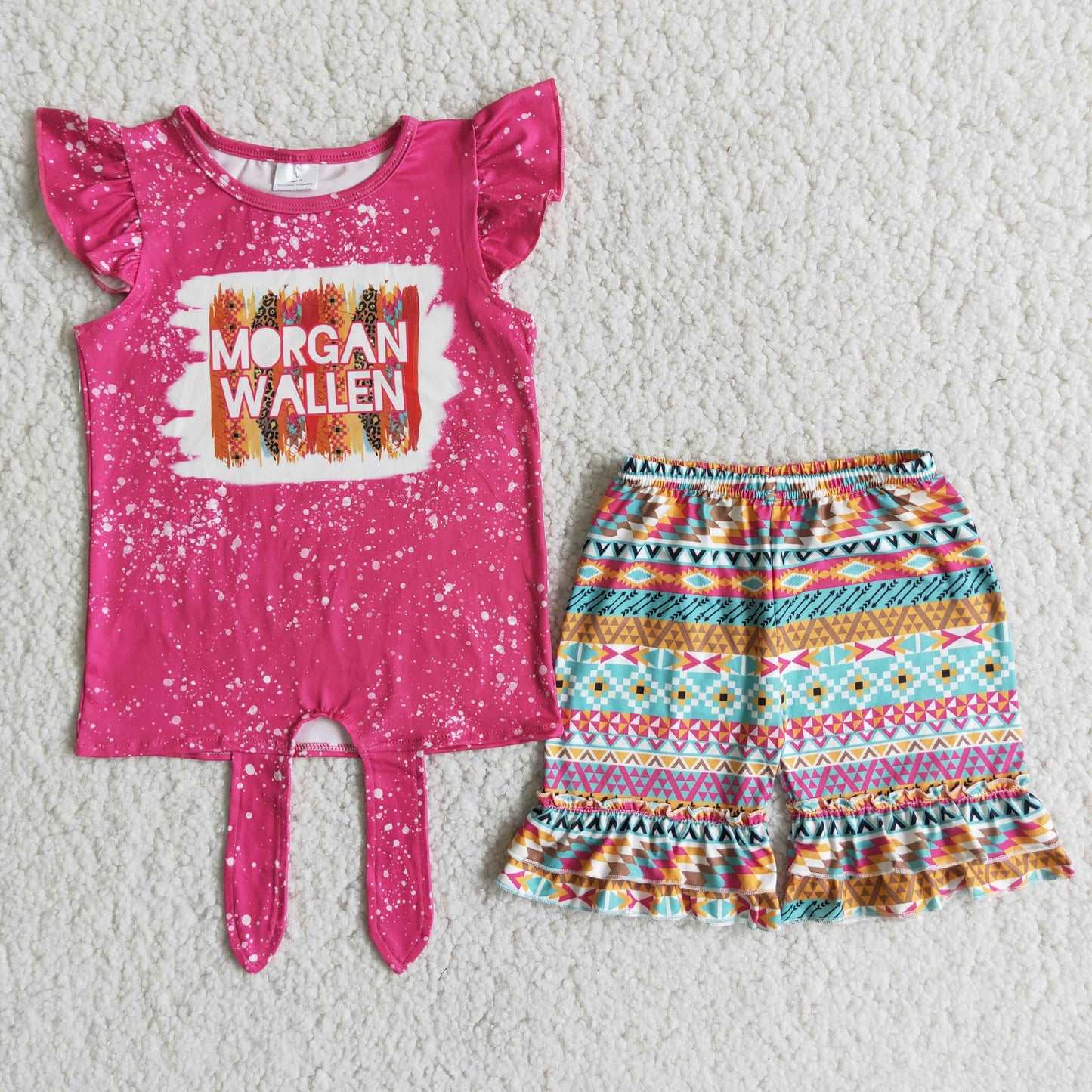 Promotion Baby Girl Summer Short Sleeves Shirt Aztec Shorts Singer Outfit