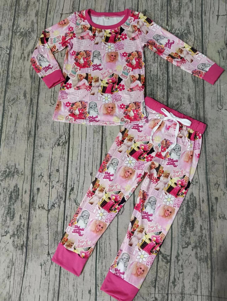 Baby Girl Long Sleeves Flower Singer Shirt Pants Pajamas Pink Set