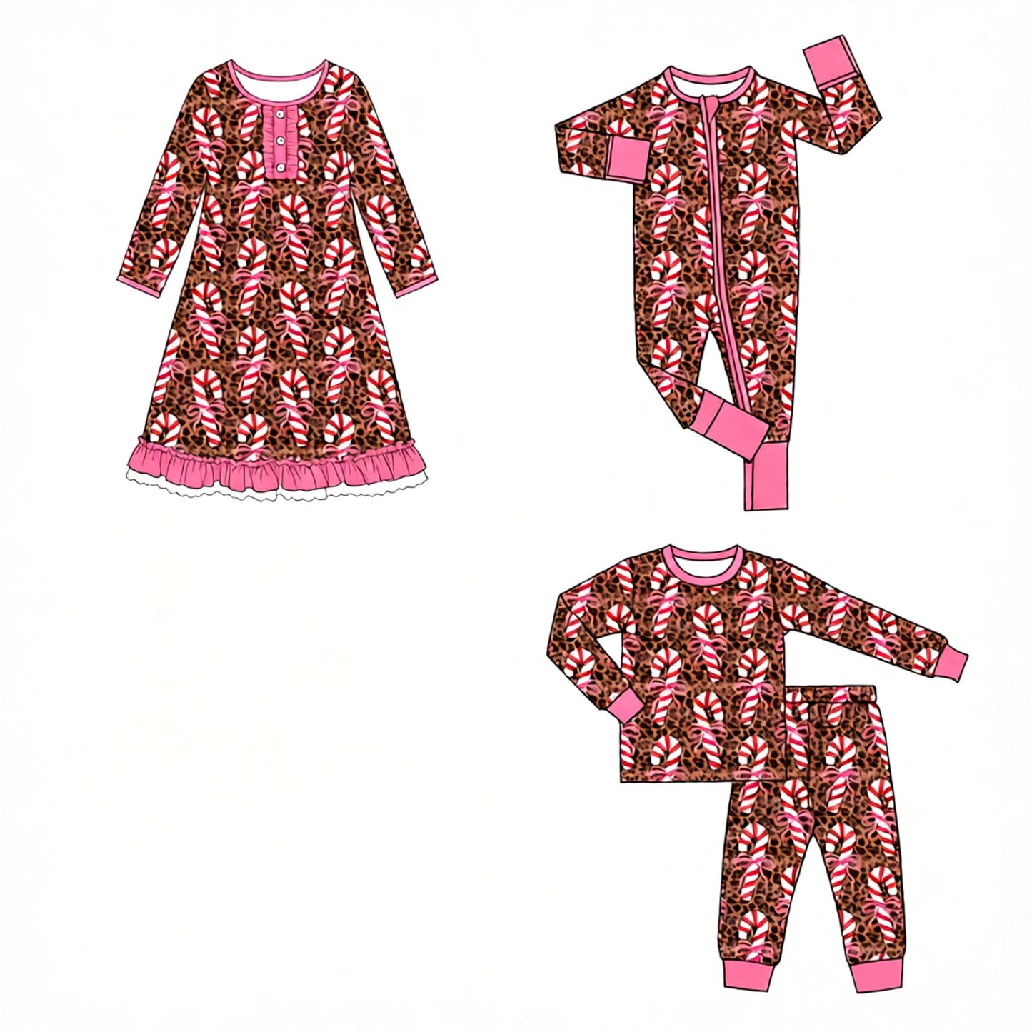 ( Moq 5 Each Style ) Baby Girls Kids Christmas Candy Cane Bows Sibling Romper Nightgown Dress Set Clothes