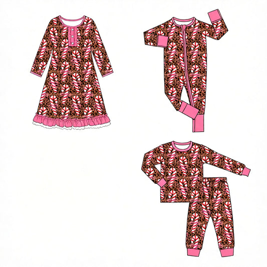 ( Moq 5 Each Style ) Baby Girls Kids Christmas Candy Cane Bows Sibling Romper Nightgown Dress Set Clothes